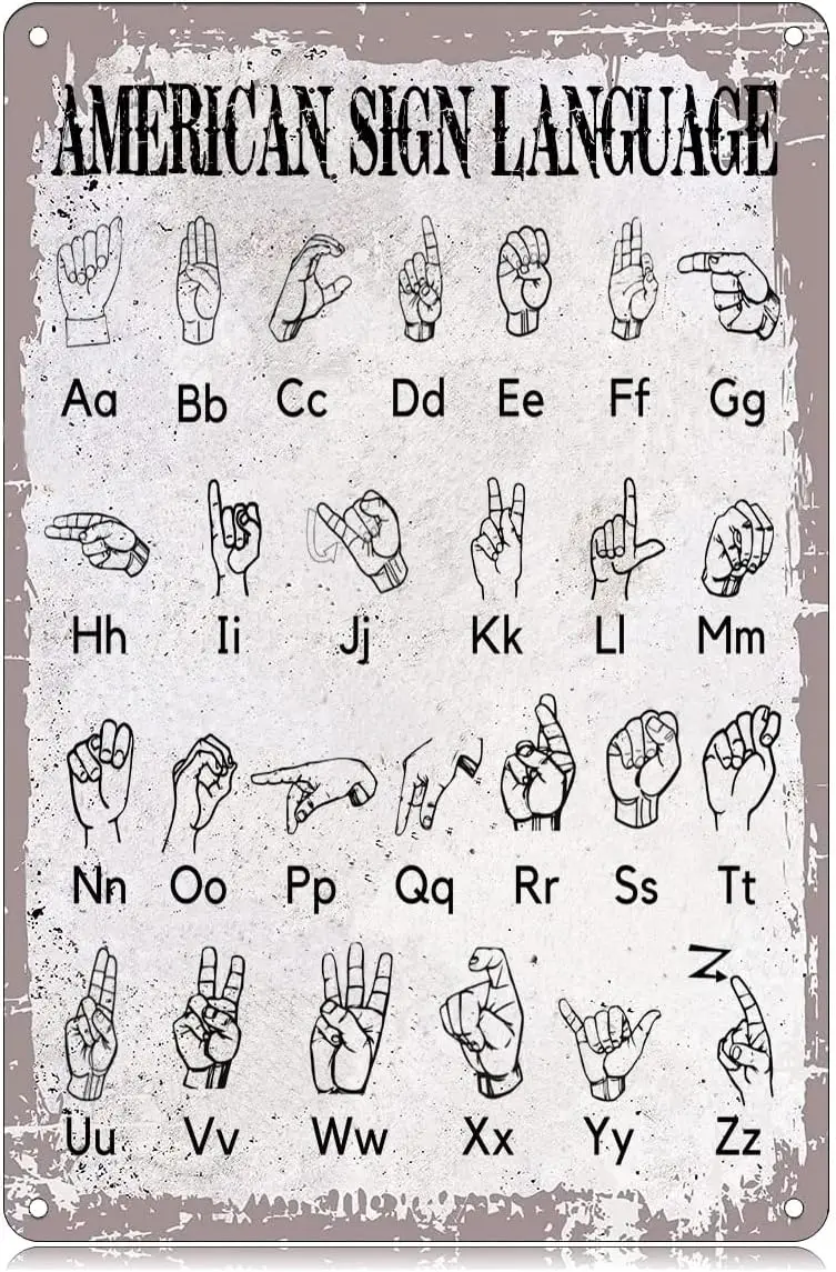 American Sign Language ASL Classroom Alphabet Metal Tin Signs Funny Vintage Tin Sign Wall Art Decor Iron Poster for Home Fa sign