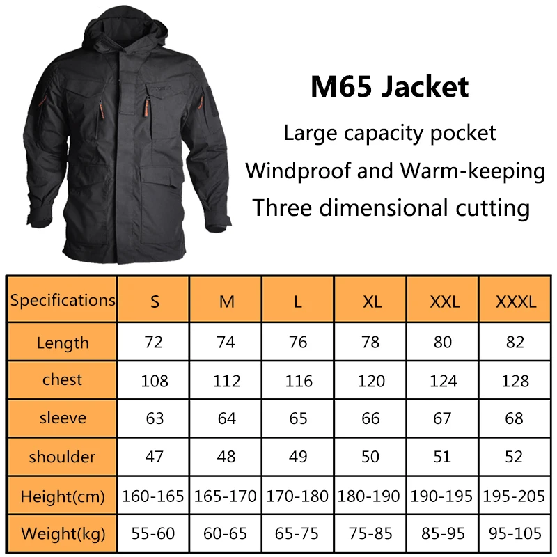 HAN WILD M65 Windbreaker Tactical Hiking Jackets Combat Jacket Men Waterproof Hoodie Flight Pilot Coat Windproof Climb Uniform