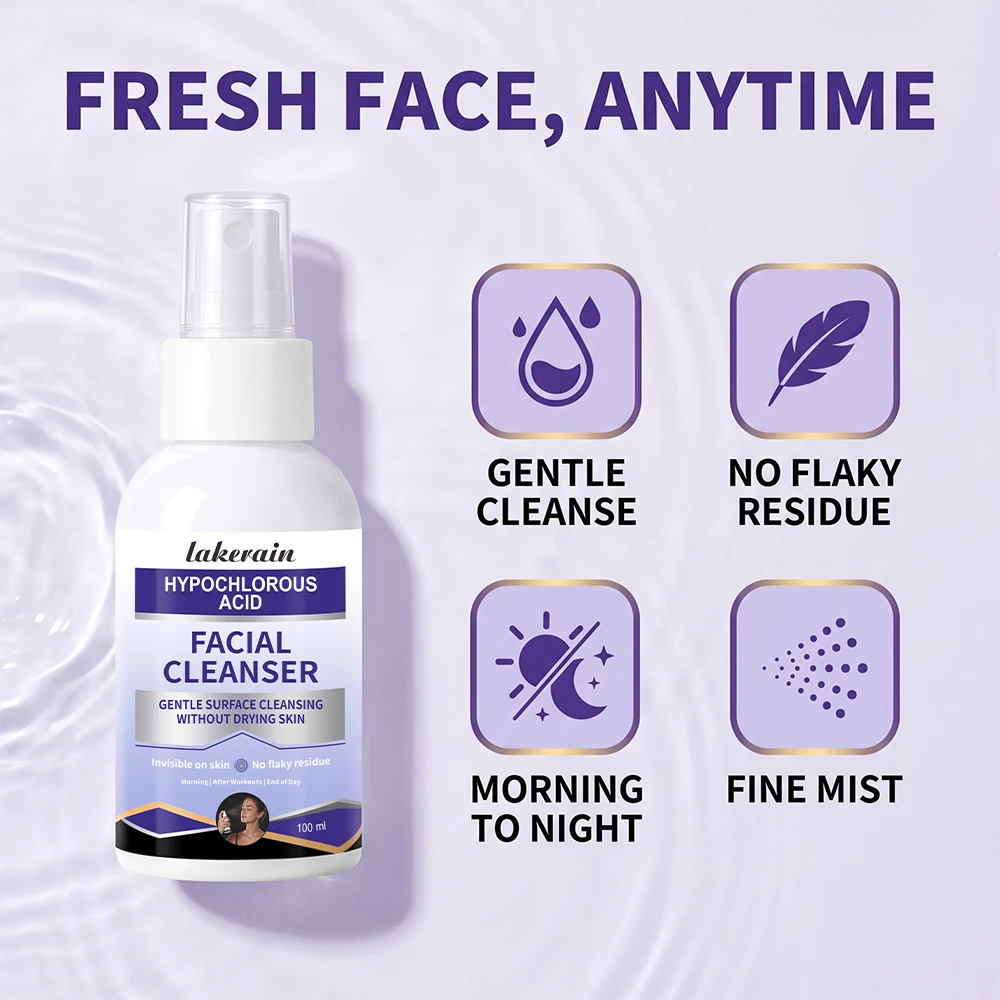 Hypochlorous Acid Facial Cleanser Spray Gentle Purify No Tight Feel Hydrating Refreshing Mists Day to Night Non Drying Face Care