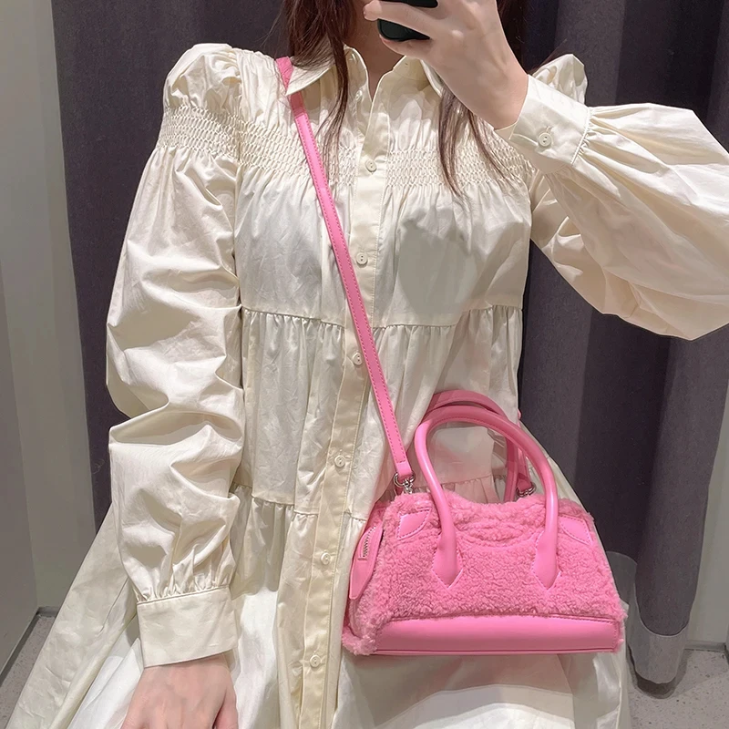 JIOMAY-Bolso de mano portátil para mujer, bolsa de felpa bonita, de lujo, versátil, a bajo precio, Color sólido, 2024
