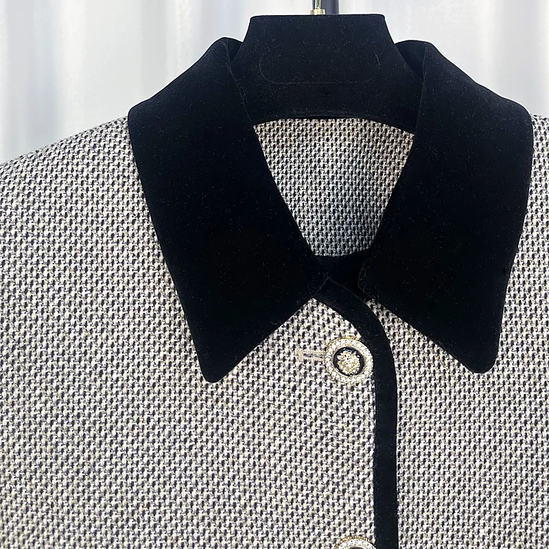 2025 nuevo estilo de moda, elegante y cómodo cuello de solapa celebridad diseño de temperamento de alta gama chaqueta de tweed casual