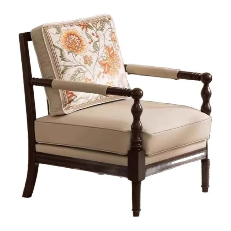 

LTT Single Sofa Chair Living Room Leisure Chair Fabric Solid Wood Bedroom Balcony Vintage Chair
