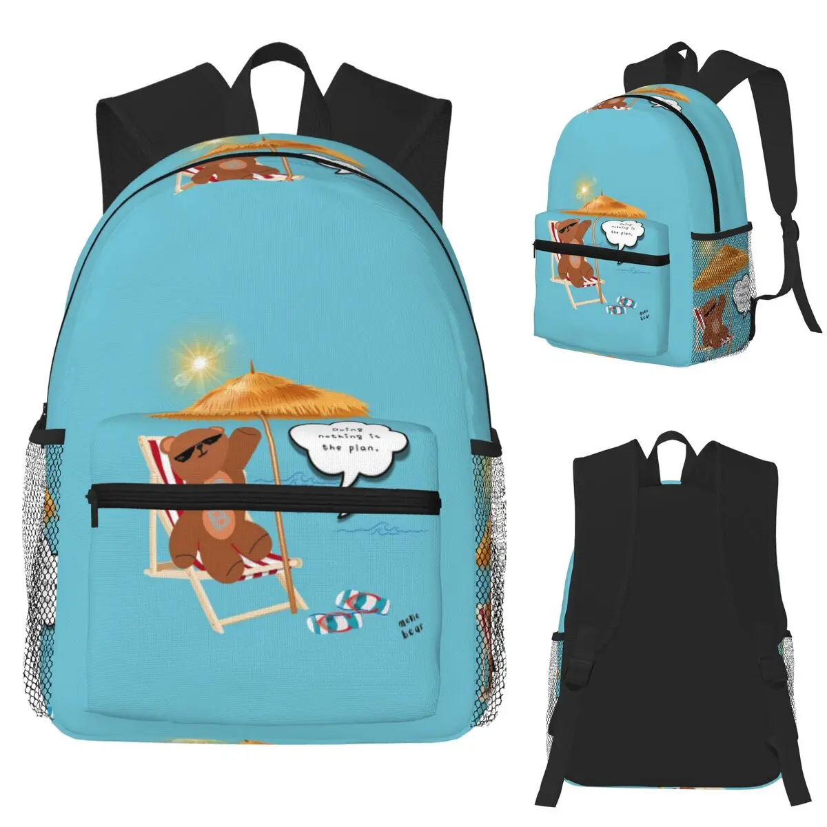 حقيبة ظهر للطلاب من Doing Nothing Is The Plan Chill Beach Bear حقيبة مدرسية للمشي لمسافات طويلة والسفر حقيبة نهارية للرجال والنساء وحقائب الكتب وحقائب الكتف