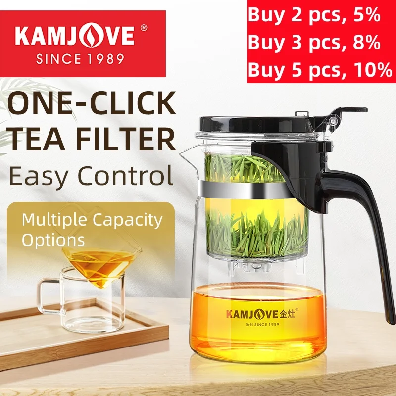 

KAMJOVE Heat-resisting Glass Tea Set Teapot Infuser One-click filtering Tea Separation Kettle Press AUTO-OPEN Tea Tea Flower Pot