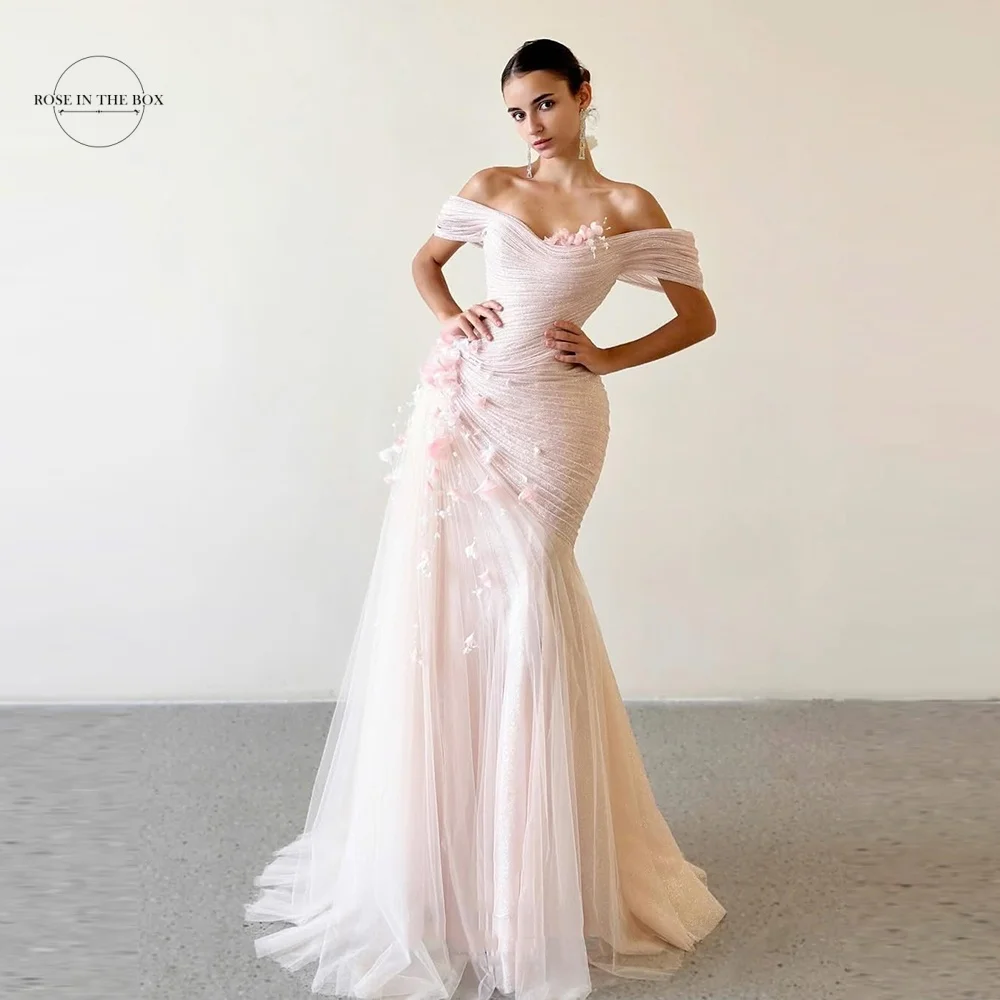 ROSEINTHEBOX Off The Shoulder Tulle Corset 3D Florals Delicate Organza Prom Dresses 2025 Customized Elegant Mermaid Formal dress
