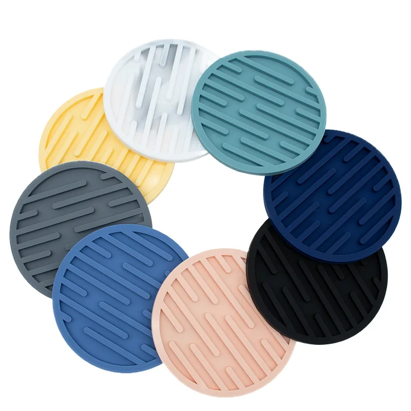 

3.9 inch Non slip Silicone Drinking Coaster Set Holder Tea Cup Coaster Mat Set Round Silicone Mat Home Office Table Decor Pad