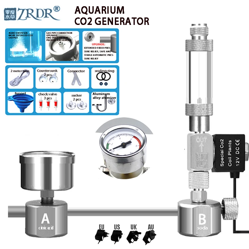 ZRDR Aquarium DIY CO2 generator system kit CO2 generator, bubble counter diffuser with solenoid valve,For / Aquatic plant growth