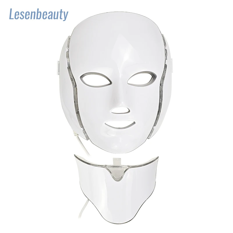 Mascarilla Facial LED de 7 colores, rejuvenecimiento de la piel del cuello, fotodinámica, terapia Facial antiacné, mascarilla de merlán, reduce los poros, salón, SPA, uso doméstico