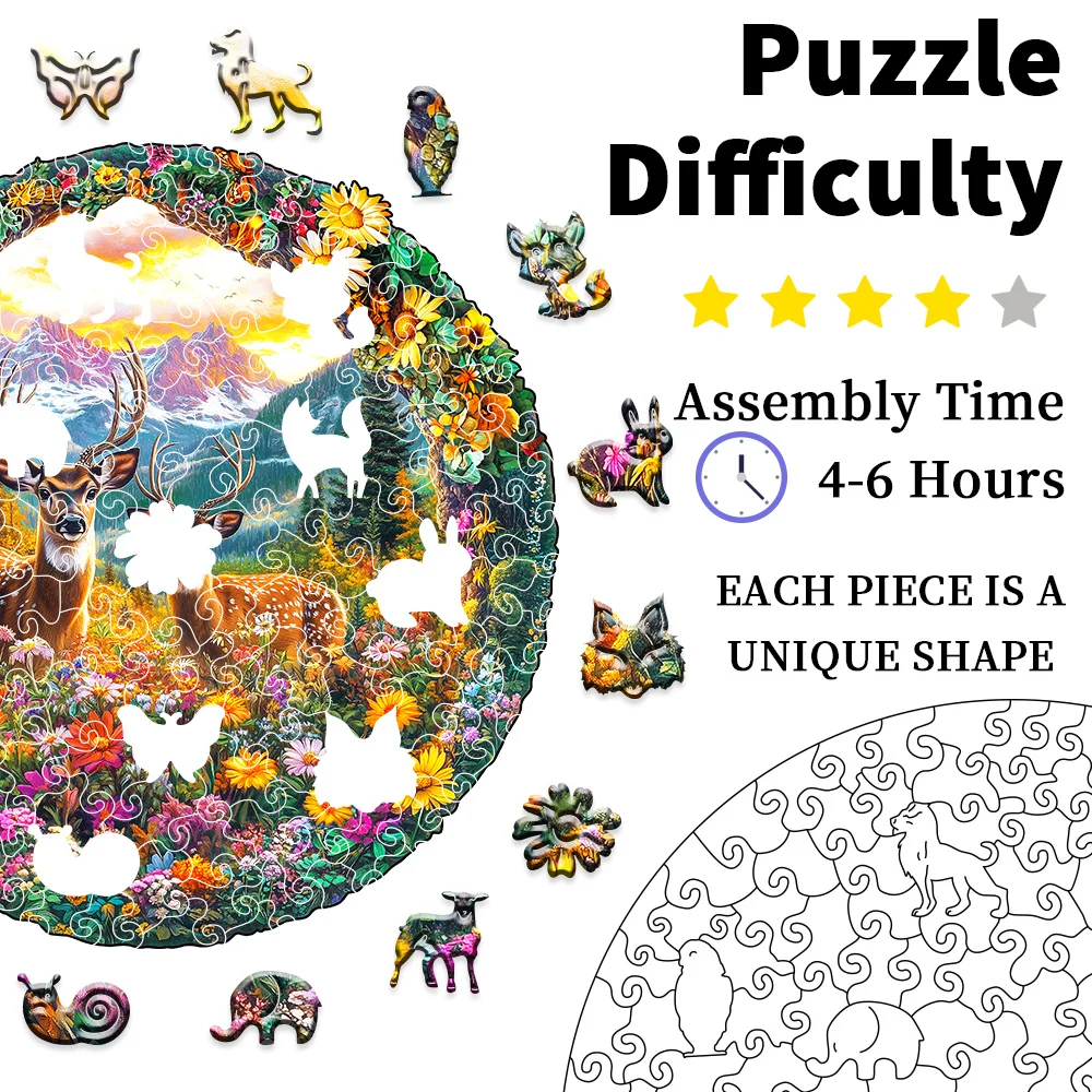 Puzzle Drewniane Jelenie - Puzzle Kosmiczne - Unikalne prezenty na przyjęcia, nieregularne puzzle drewniane w kształcie zwierząt, dekoracyjne obrazy artystyczne