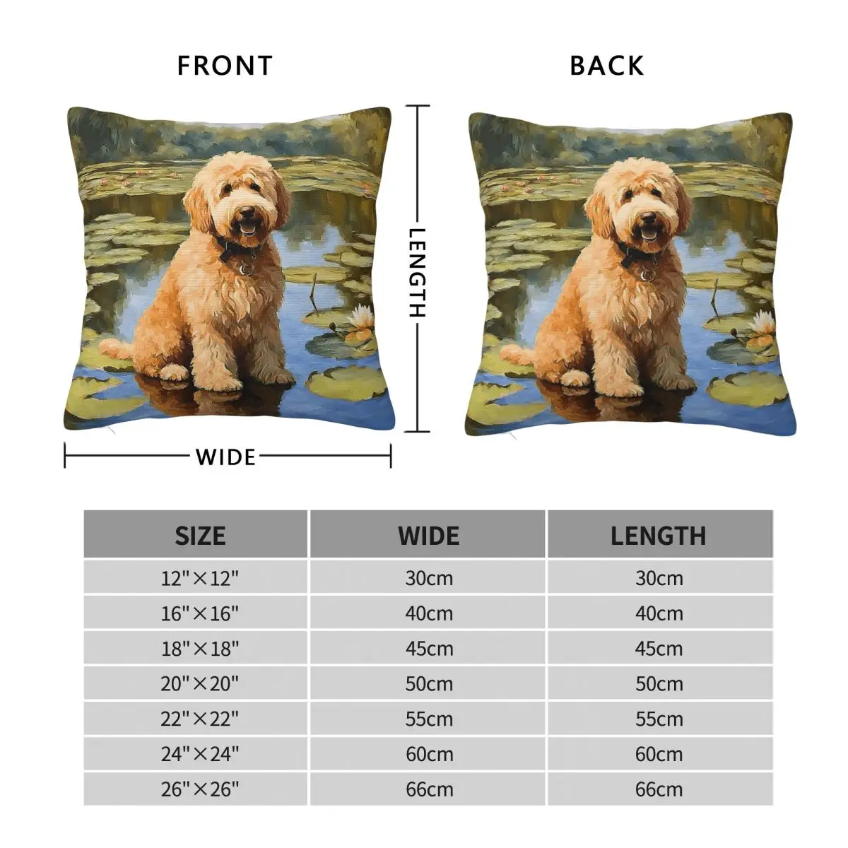 Goldendoodle Lily Pond Impressionism Square Pillowcase Polyester Linen Velvet Pattern Zip Decor Throw Pillow Room Cushion Cover