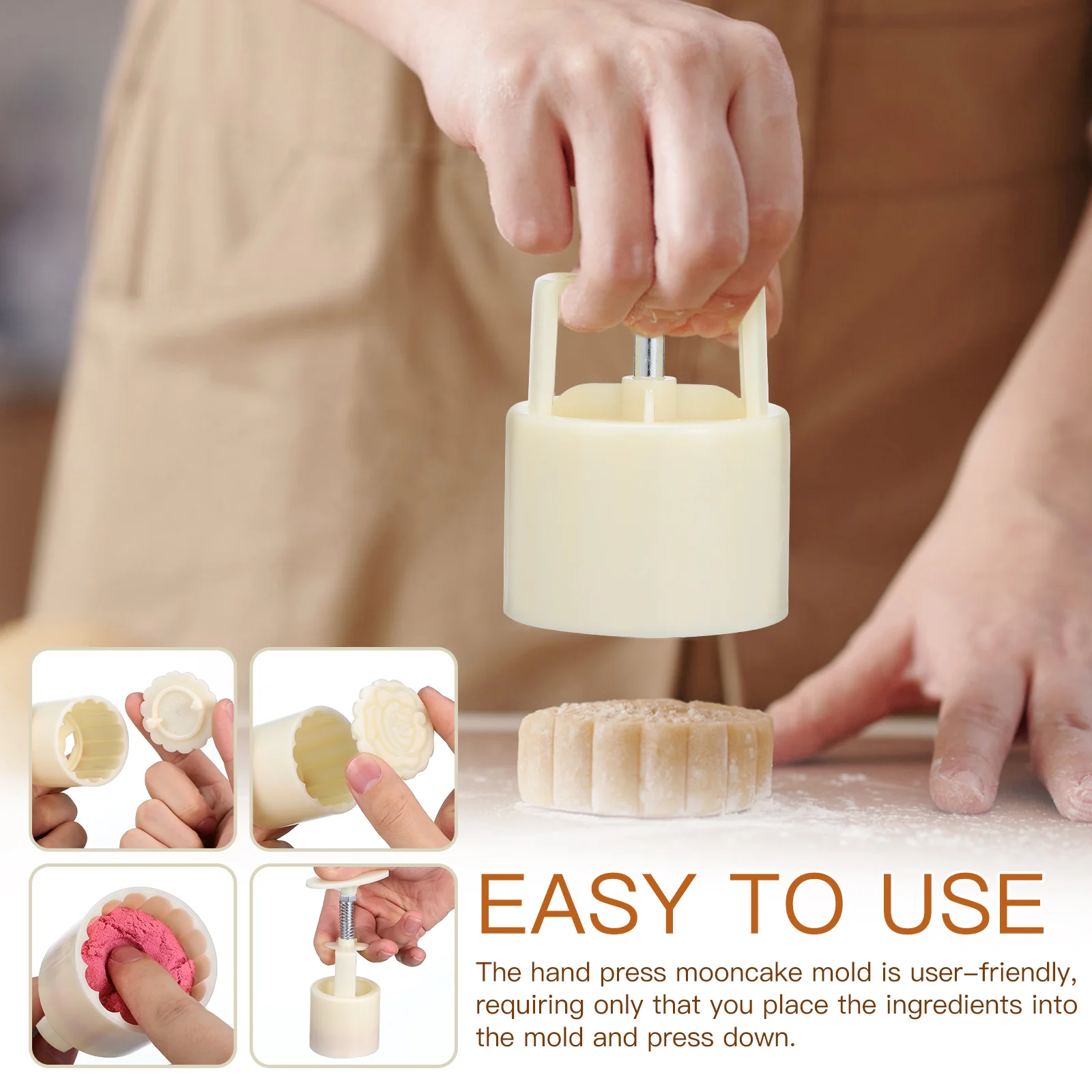 

1 set Mooncake Mold Set hand molds Easy to Use Baking Supplies Flower Patterns Reusable Round Square Molds Food Grade