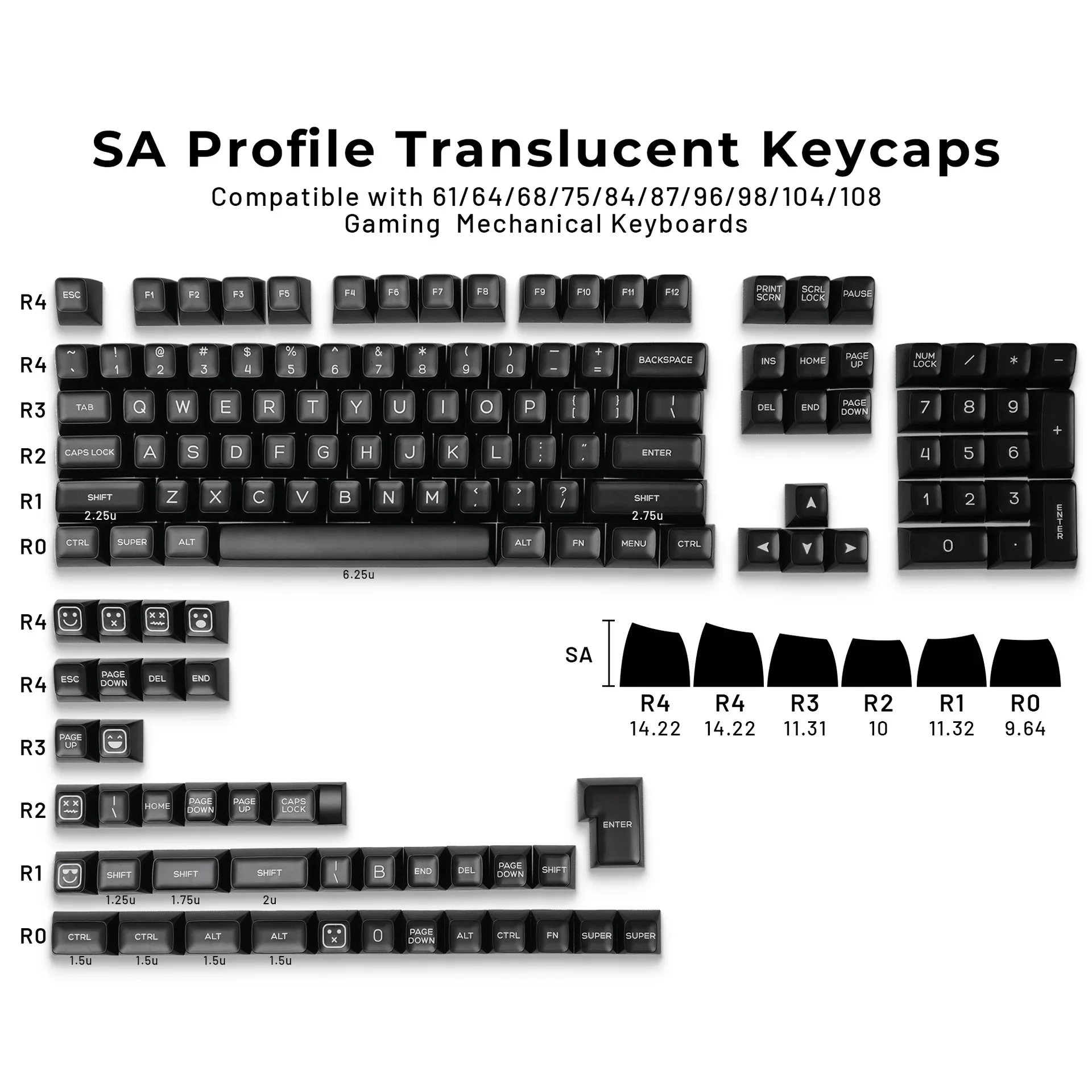 SA set lengkap kecil tembus cahaya moa keycap 142 kepribadian Tinggi