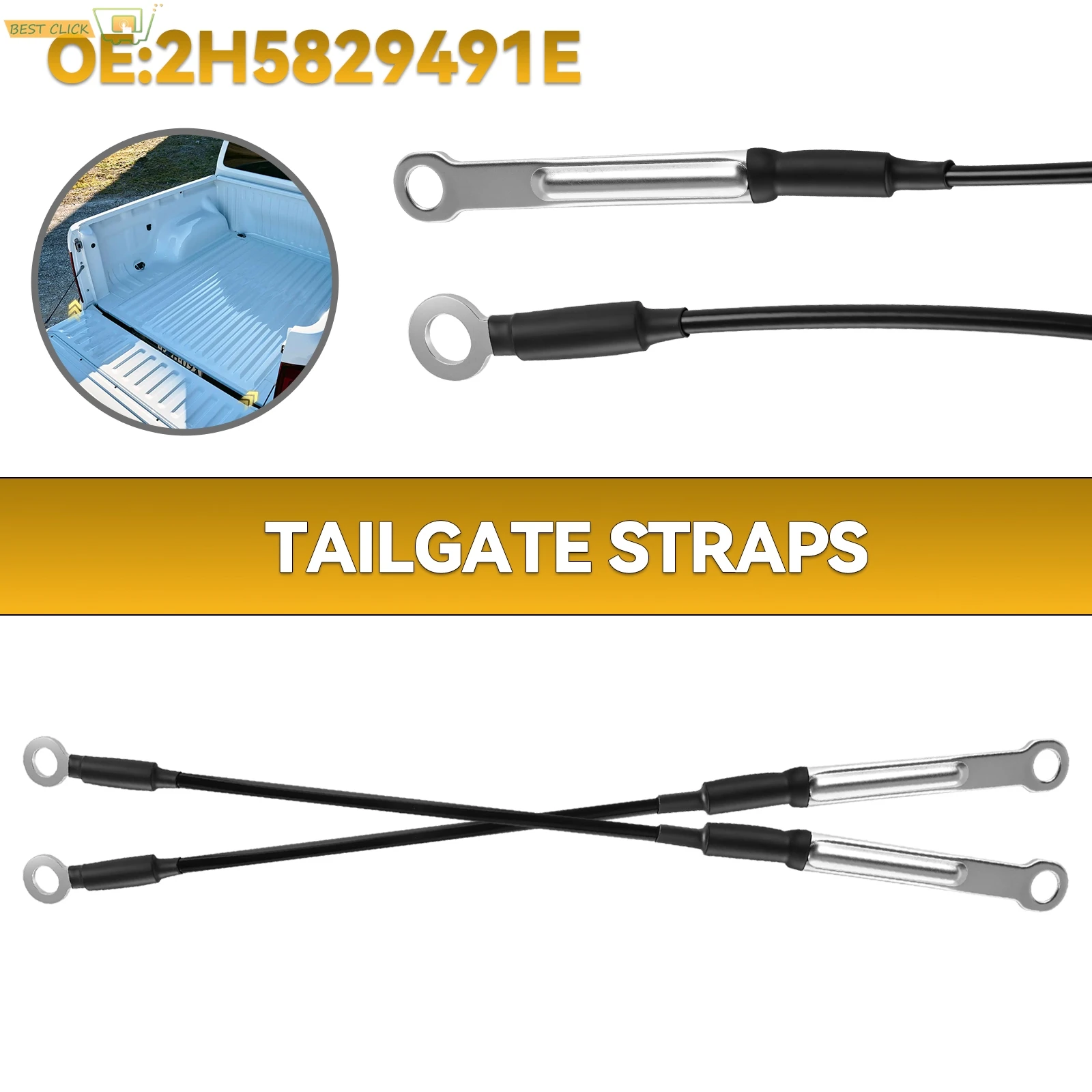 2Pcs Rear Door Tailgate Cable Rope 2H5829491E Compatible With Volkswagen Amarok 2010-2020 Pickup Trunk Support Straps Tie Cable