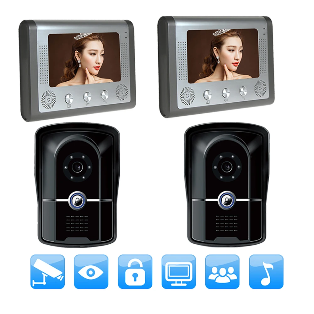 

7'' Wired Video Intercom Monitor Video Doorbell With 1200TVL Weatherproof Outdoor Camera Support one-key Unlock