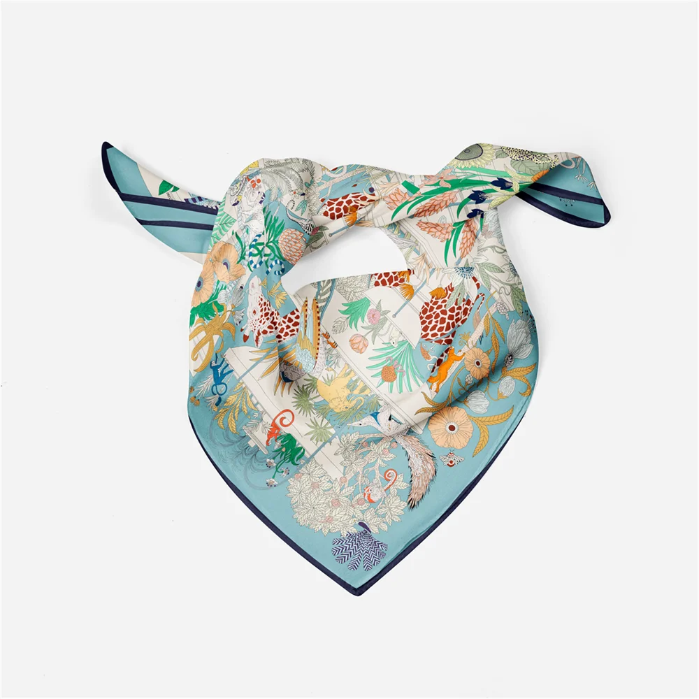 53 سنتيمتر الفاخرة حك وشاح حريري امرأة مدينة المياه طباعة أوشحة مربعة باندانا الحجاب الصغيرة Foulards سيدة التعادل عقال منديل