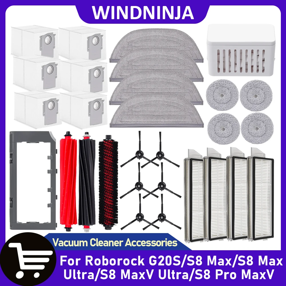 

Dust Bags Main Side Brush Cover Filter Mop Cloth Dust Box Kit Part For Roborock G20S S8 Max Ultra S8 MaxV Ultra Vacuum Cleaner