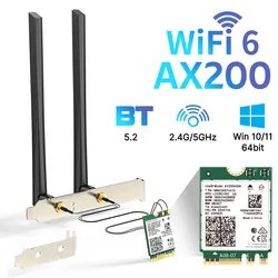 3000Mbps WiFi 6 Intel AX200 Wireless For Bluetooth 5.2 Desktop Kit 802.11AX 2.4G/5Ghz AX200NGW Wi-Fi Card For PC Windows 10/11