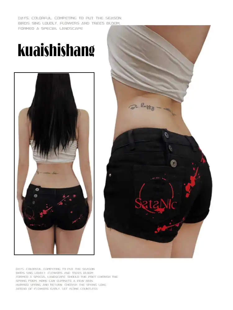 

Summer Women Dark Academia Grunge Harajuku Y2k Denim Shorts 2000s Japanese Low Rise Jean Hot Pants Gothic Cyber Punk Hip-pop