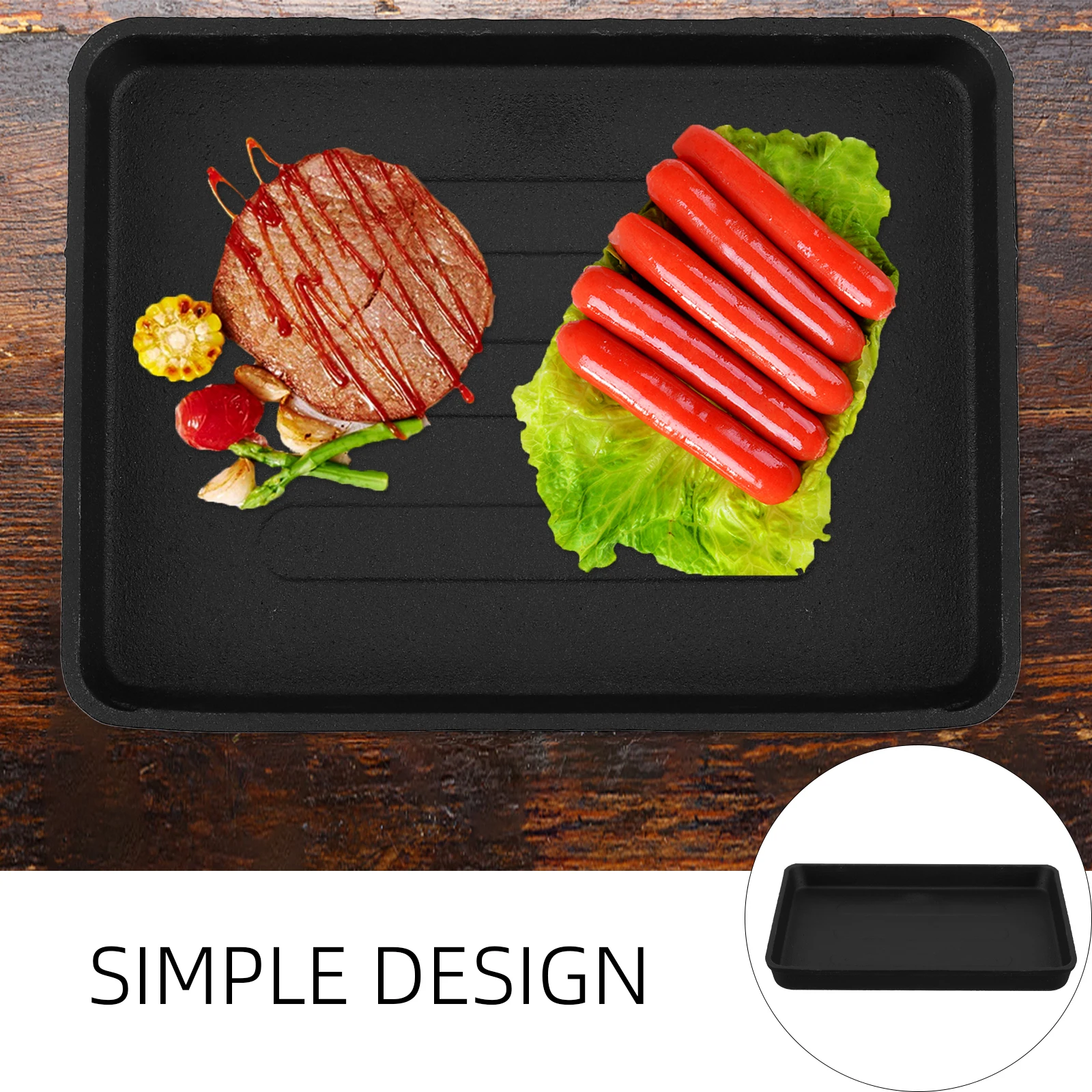 

Thick Iron Grill Plate Roasting Tool Large BBQ Pan Outdoor Cooking Steak Vegetable Chicken Shrimp Fish Easy