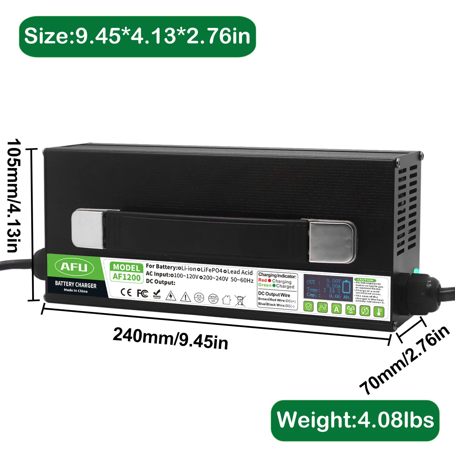 43.8V 25A LiFePO4 Battery Charger With Fan OLED Display Used For 12S 36V 38.4V LiFePO4 Battery Smart Charger High power products