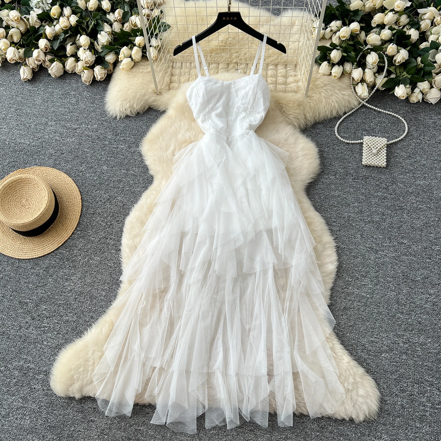 

Chic Elegant Spliced lace Korean Fashion Fairy Dresses Sexy High Waist A-line Vestidos Summer Beach Vacation Robe