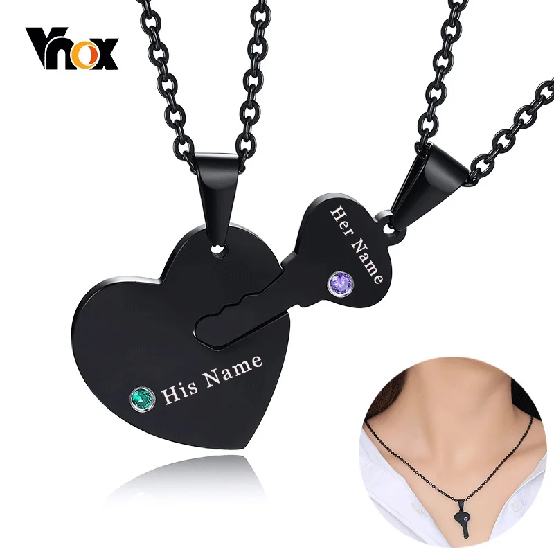 

Vnox Индивидуальные персонализированные имена его и ее, ключ, сердце, пазл, парные ожерелья, набор с камнями по месяцу рождения
