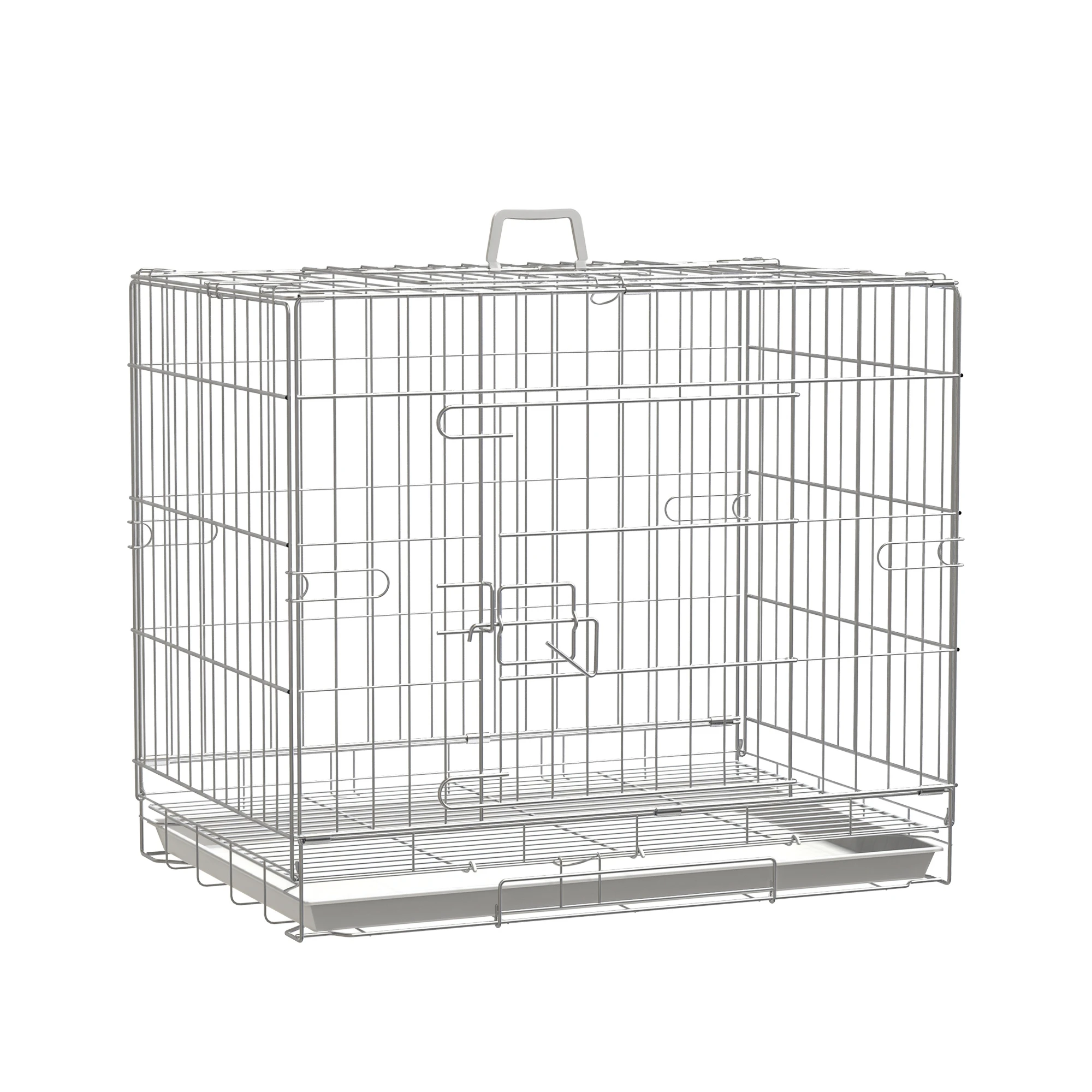PawHut Cage pour chien pliable en fil métallique avec plateau amovible, 1 porte avec serrure - 61 x 43 x 50 cm blanc