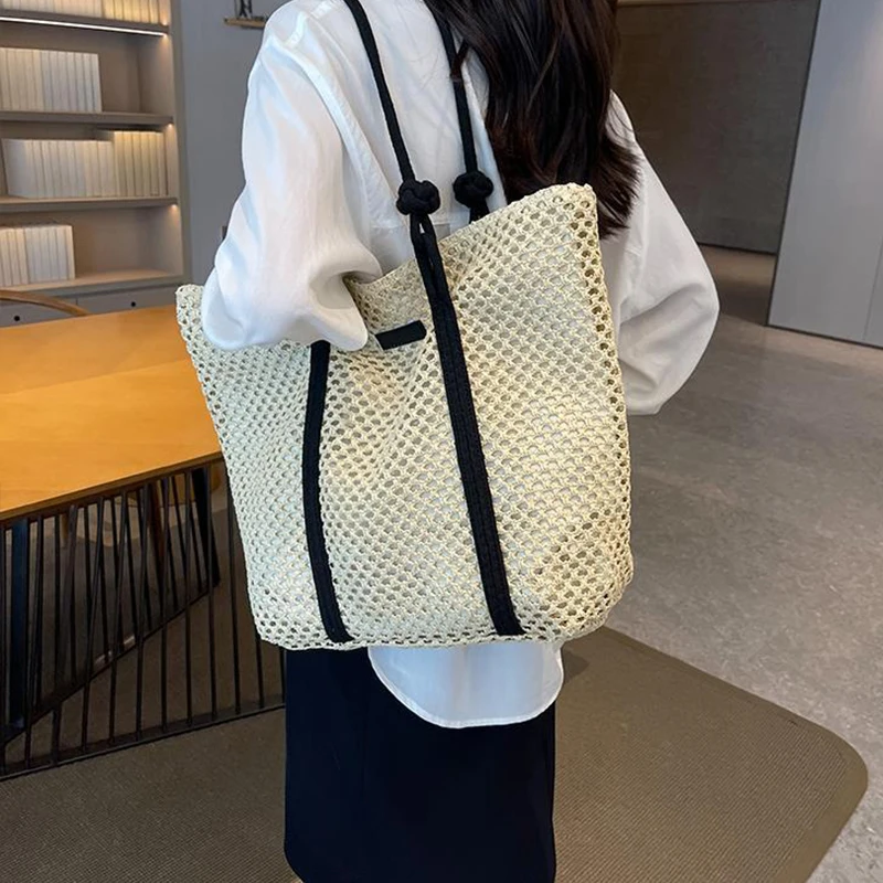 Elegante Damen Stroh gewebte Handtasche Frauen Urlaub Strandtasche Casual Shopper Tote Top-Griff Taschen Mode Unterarm Umhängetaschen – Detail 7