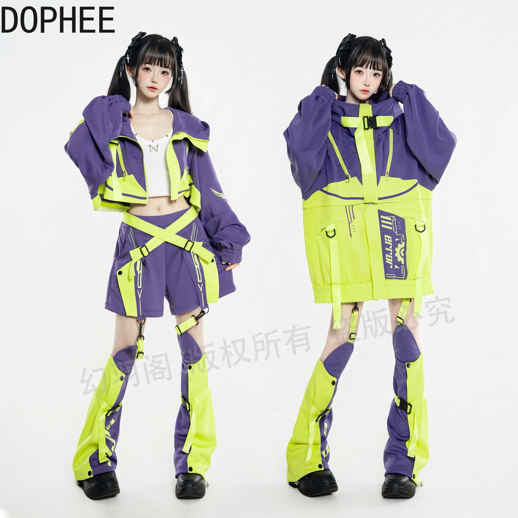 

Japanese Original Function Wind Women Sets 2D Black White Detachable Mid-long Trench Coat + Elastic Waist Shorts + Leg Warmer