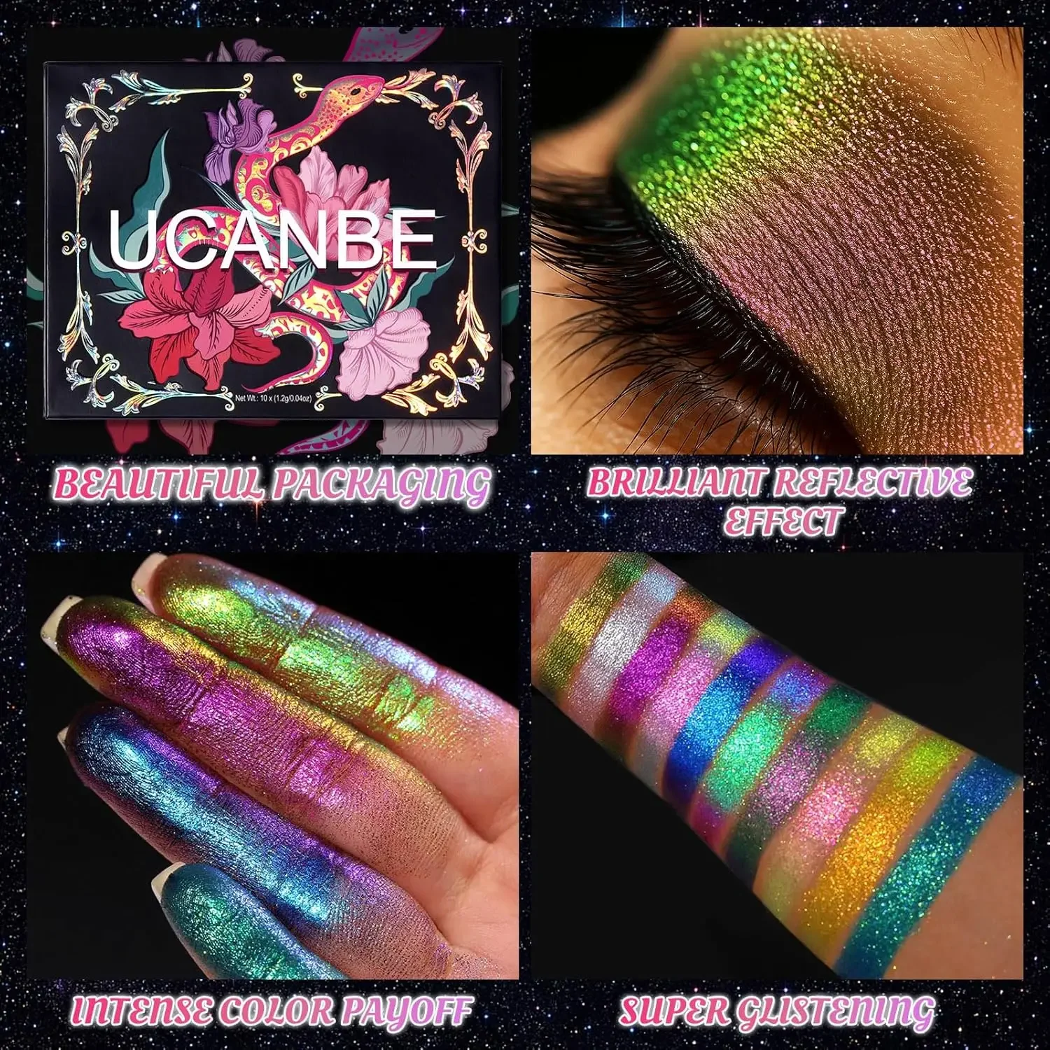 

UCANBE Chameleon Eyeshadow Palette 10 Colors Shimmer Glitter Metallic High Pigment Fine Sparkle Lasting Eye Makeup