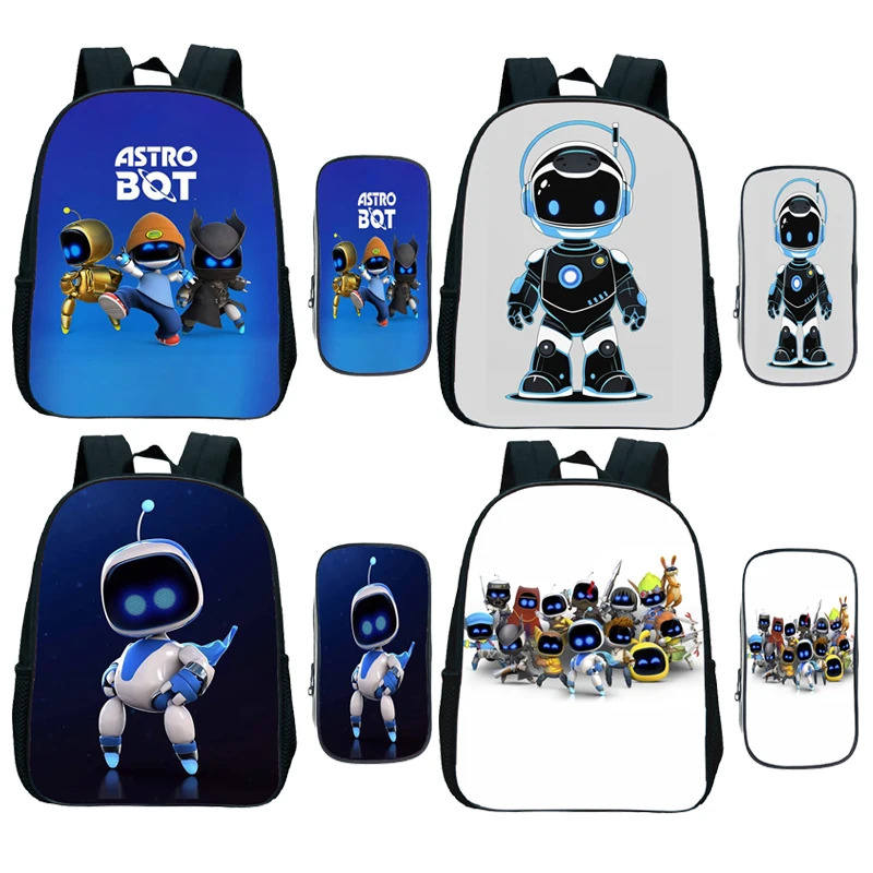 2 pçs conjunto astro bot mochila com caso de lápis dos desenhos animados astronauta mini crianças jardim de infância mochila meninos crianças jogo anime bookbag