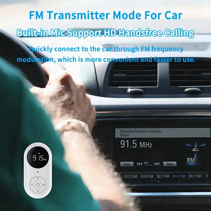 マイク付きワイヤレスオーディオレシーバー,耐久性のあるトランスミッター,FM,ハンズフリー通話,3.5mm AUX,ステレオミュージック,Bluetooth 5.3, 3 in 1