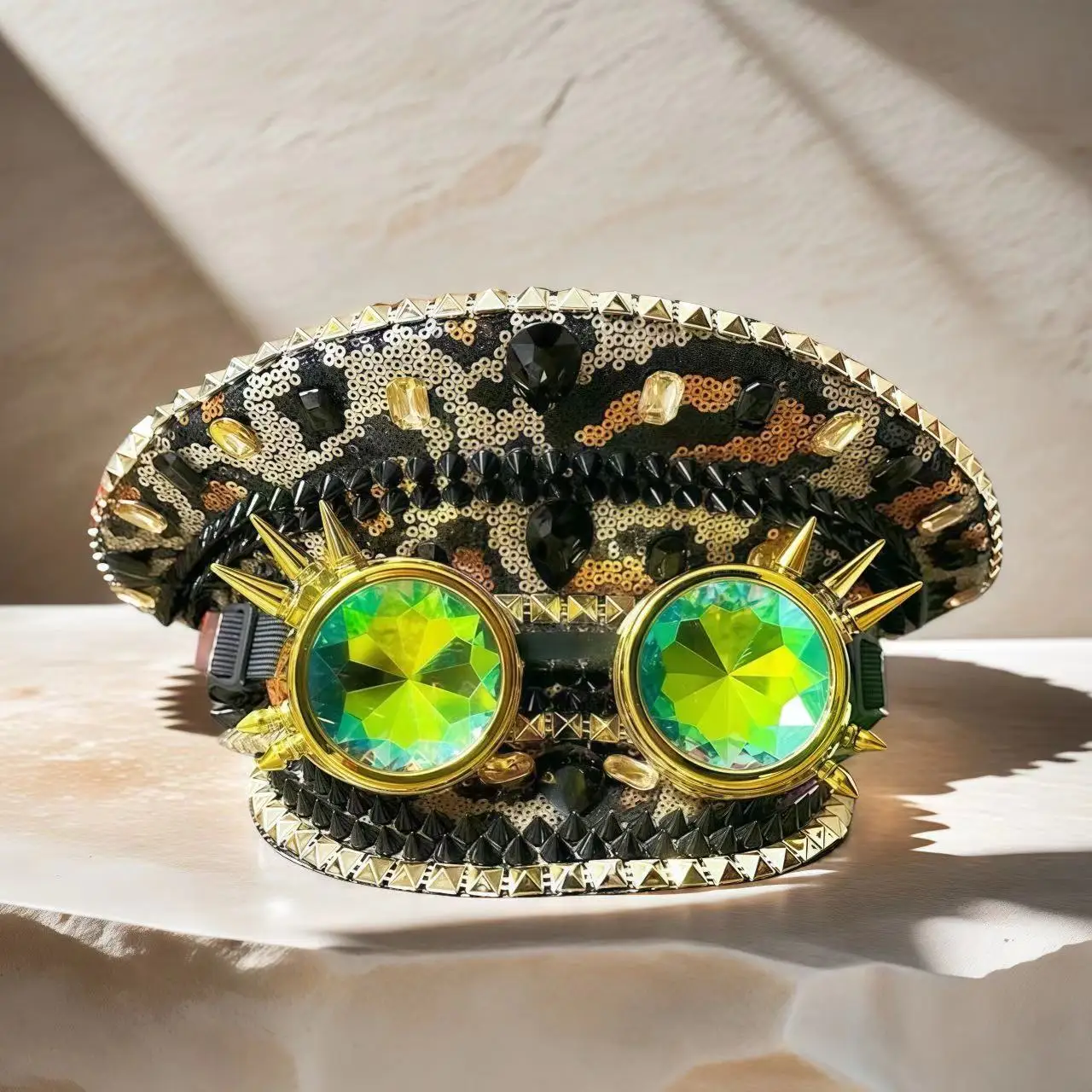 Steampunk Festival Captain Hat Rhinestone Goggles Unisex Adult Sequin Anime Accessories Music Festival Cosplay Cap