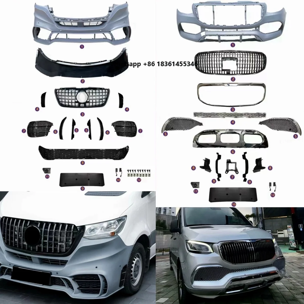 For Sprinter W907 18-23 modified Grille wind knife Surround Body Kit Car Accessories Front bumper Assembly