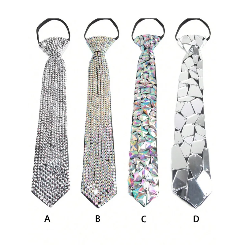 Colourful Geometric Crystal Ties for Nightclub Party Necktie Fashion Necklace Cosplay Costume Accessory Neckwear Punk for Unisex