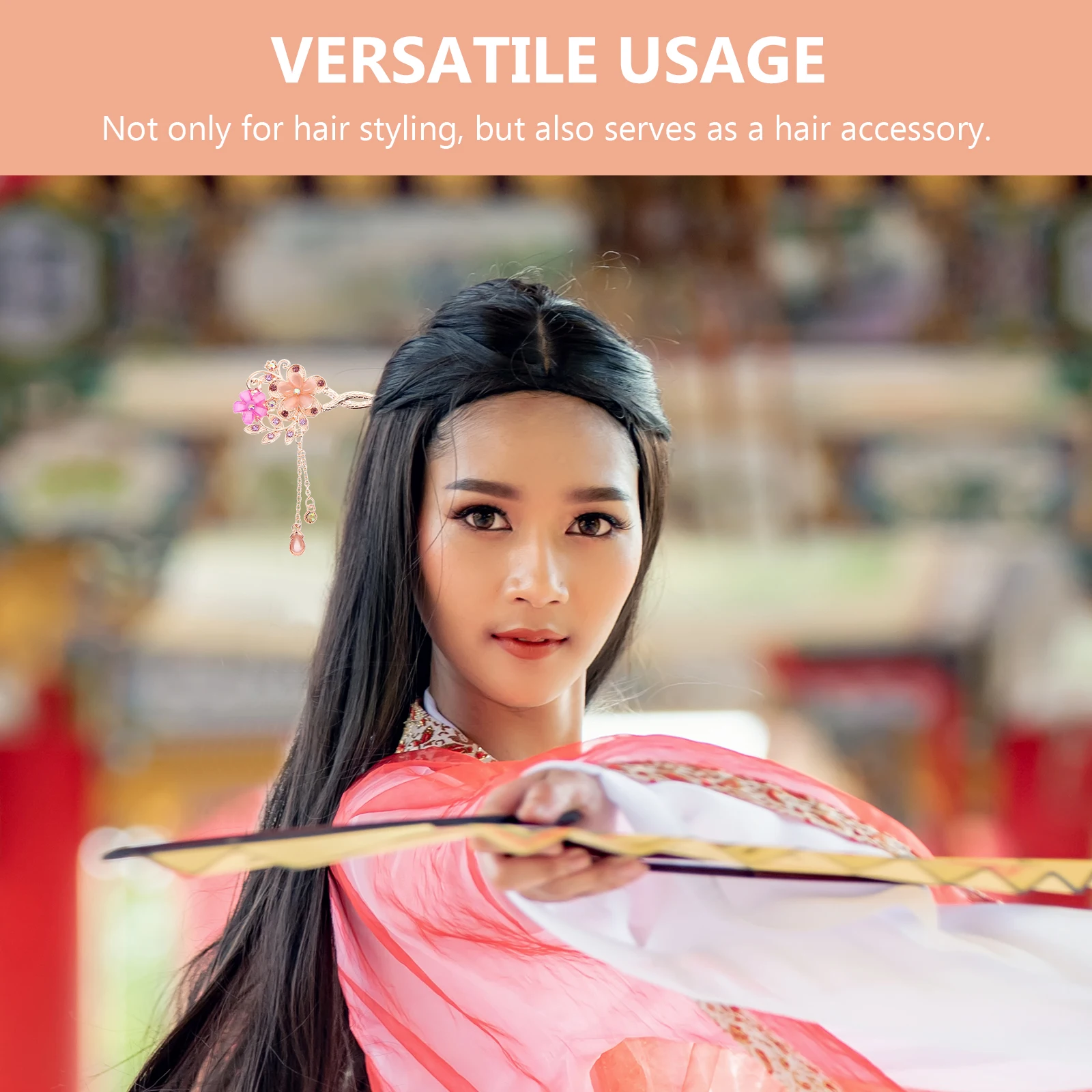 

Twin Flower Hairpin Bridal Accessories Chopsticks Vintage Tassel Buns Floral Sticks Women Long Hairpin Elegant Hanfu for Long