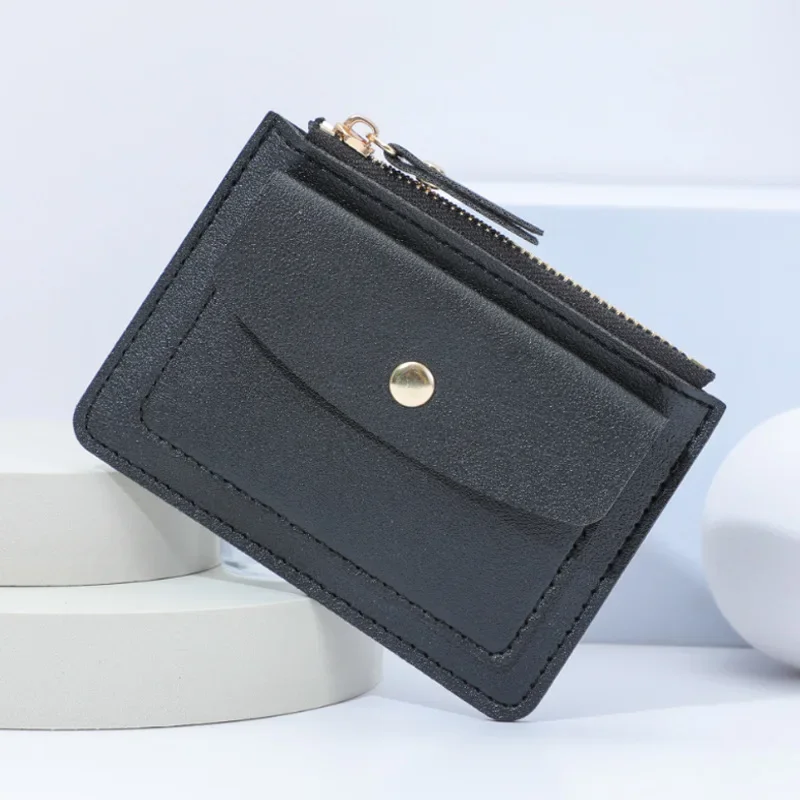 

Square Leather Coin Purse Simple Multifunctional Zipper Zipper Short Wallet ID Card Case Short Wallet Hasp Wallet Outdoor