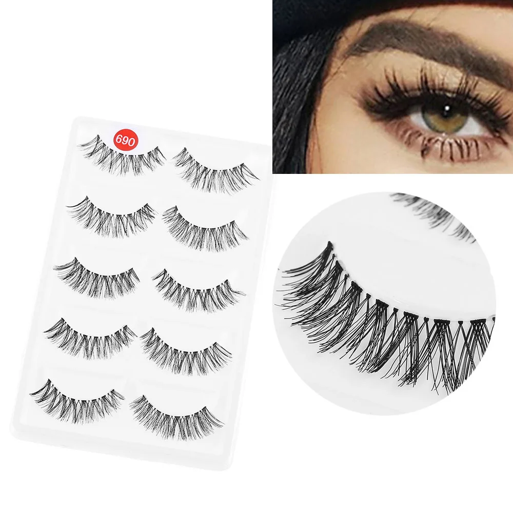 5 Pairs Lot Makeup Long Black Cross False Eyelash Eye Lash Extension