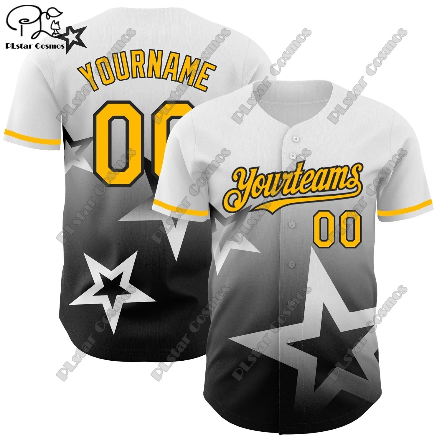 PLSTAR COSMOS customized 3D printing design gradient white star pattern genuine baseball uniform summer new short sleeve B-2