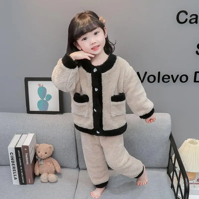 فتاة Homewear قطعتين مجموعة الشتاء بلايز السراويل الخريف رشاقته منامة الطفل الدفء Kawaii موضة نمط جديد ملابس كاجوال #3