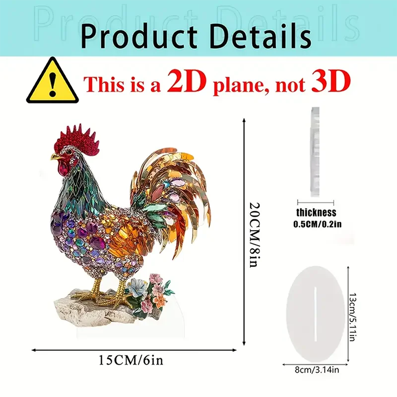 Crystal Rooster Decorations 2D Flat Acrylic Table Top Decor Office TV Cabinet Desktop Home Decoration Ornaments