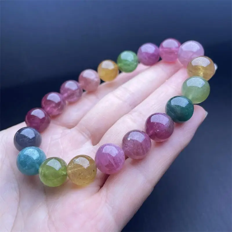 10MM Natural Colored Tourmaline Bracelet Women Fashion Sweet Reiki Healing Energy Strand Girls Jewelry Gift 1PCS