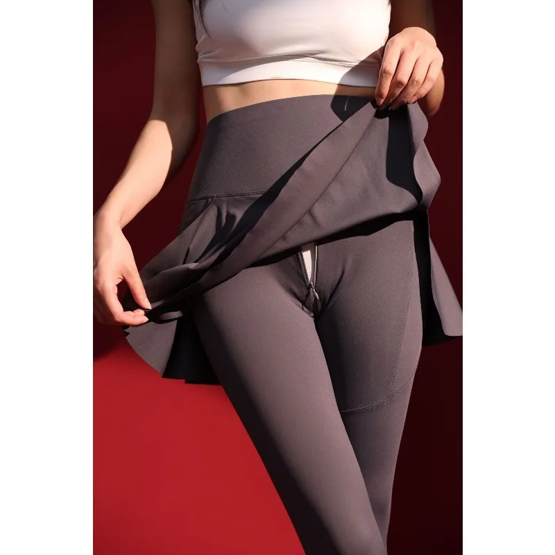 Pantalones de Yoga de cintura alta para mujer, mallas con cremallera, dos piezas de entrepierna abierta, estilo Joggers, Control de barriga, ropa deportiva elástica