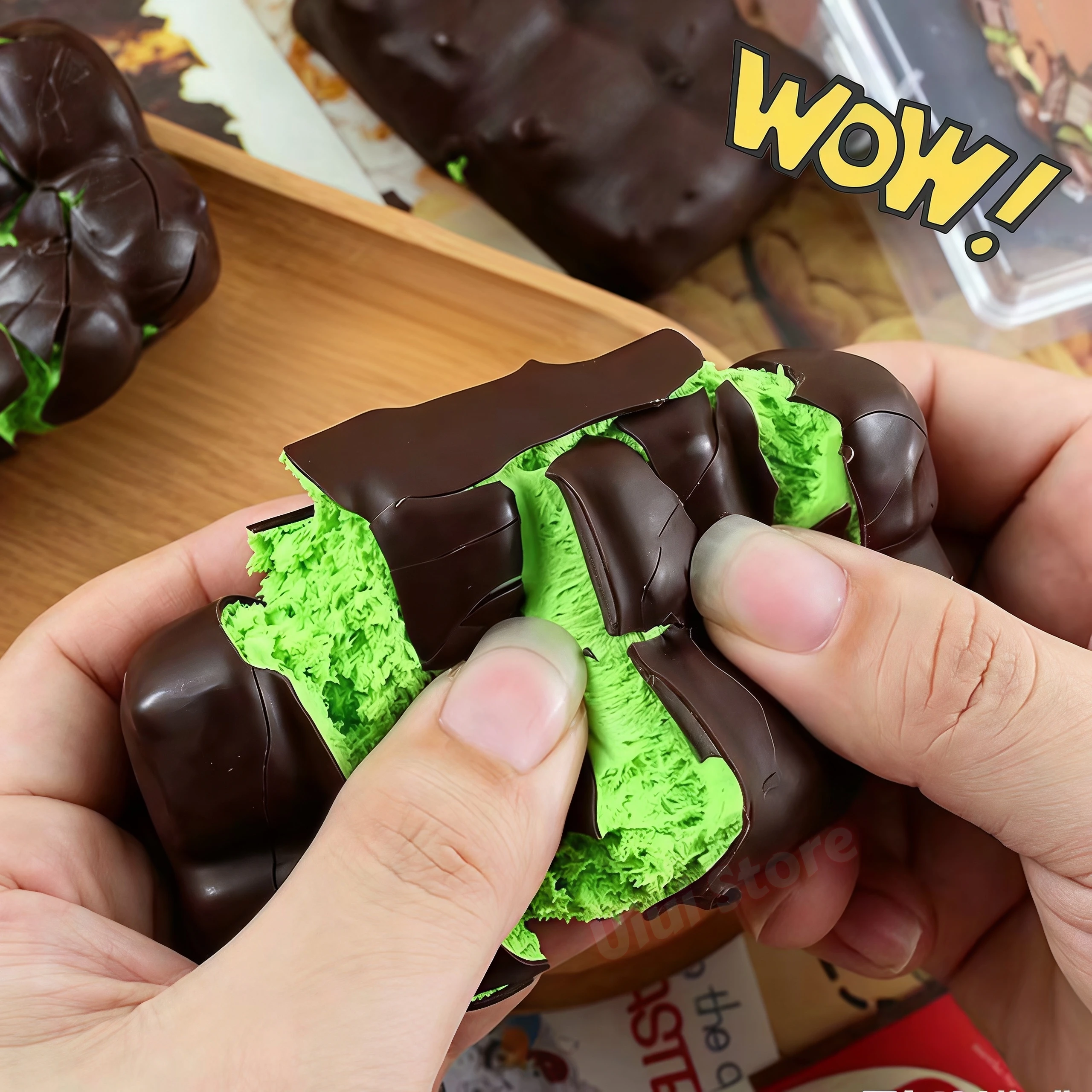 Knuspriger Schokoladen-Wachs-Donut mit Knackgeräusch, Handgemachtes Kunsthandwerk, Knuspriges Gefühl, Schneeball-Knack-Spielzeug, Quetschbares Fidget-Tool – Detail 19