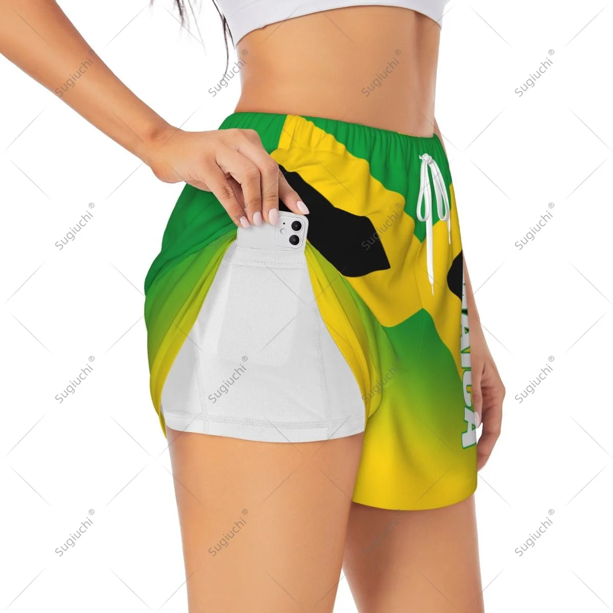 Women Girl Sports Shorts Jamaica Flag for Female Yoga Running Pilates Fitness Workout Lightweight Activities