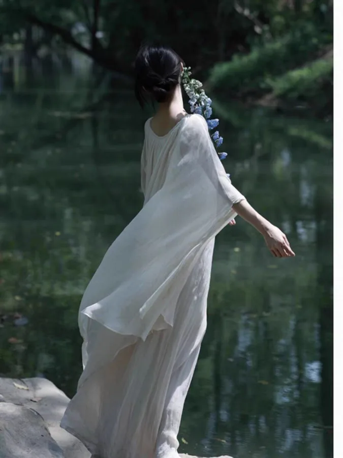 

Аутентичный круглый женский комплект Ne Chinese Sle White Dr Spring Loose Lazy Sle, хлопковый комплект Ele Sle, весенняя коллекция...