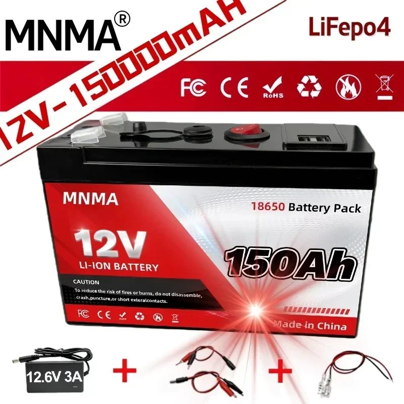 Lifepo4 12V batterij, zonnebatterij, lithium 180Ah 12V lithium batterij, 10 jaar levensduur, 4000+ cycli, BMS voor zonne- en maritieme apparaten