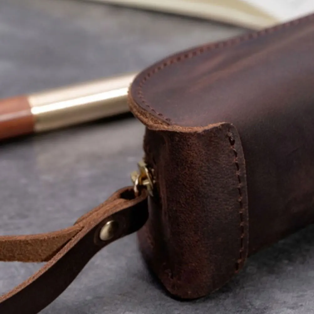 

Zipper Pen Pouch Coffee Retro Handmade Pencil Bag Pen Holder for Office University Writing Tools