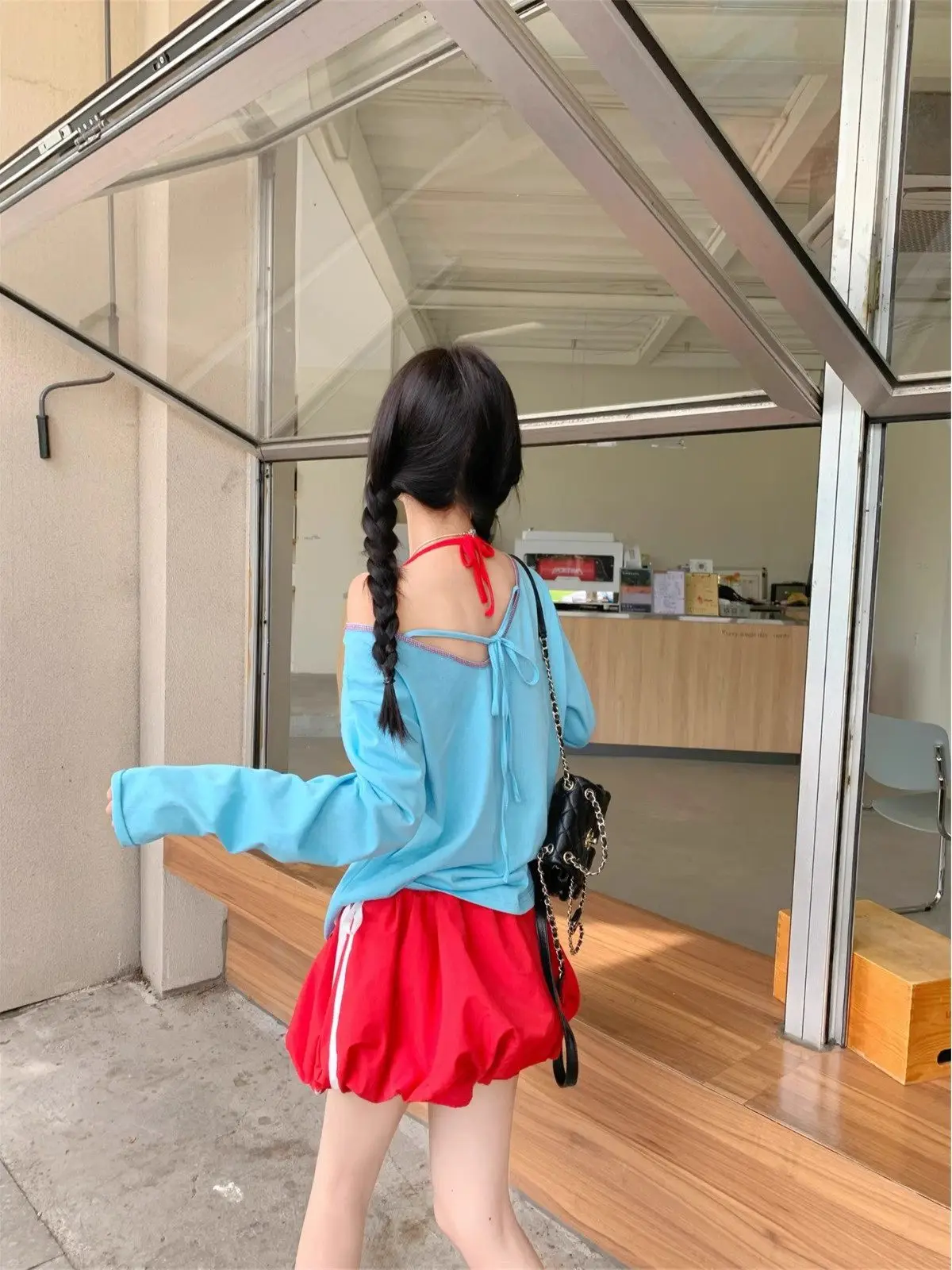 

Vacation Style Long Sleeve T-Shirt Set Women's Inner Wear Neck Hanging Vest Two-Piece Summer Fashion Outfit Slim Fit Design