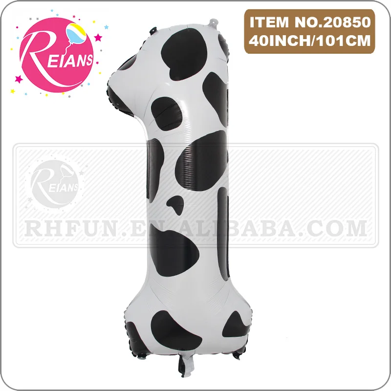 40 Inch Cow Print Number Balloon 0-9 White Black Cowgirl Theme Kids baby shower Birthday Farm Animal Theme Party Decor Supplies